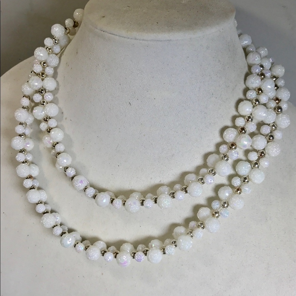 Sparkly Floral Opalescent 40” Beaded Necklace